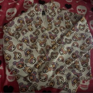 tokidoki White Pullover Hoodie with Pastel Pink Purple and Tan Character Print